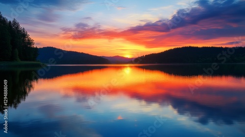 Wallpaper Mural Serene Sunset Lake Reflection Torontodigital.ca