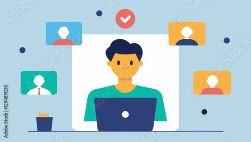 User Persona Creation Illustrating a consultant creating user personas on a computer with visual representations of different customer types including demographics and preferences.