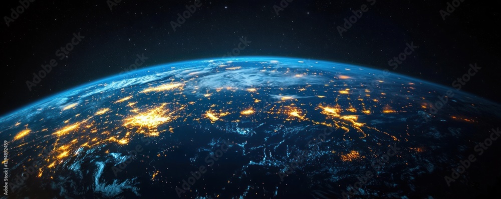 Obraz premium Earth Night View with City Lights Over India and Pakistan