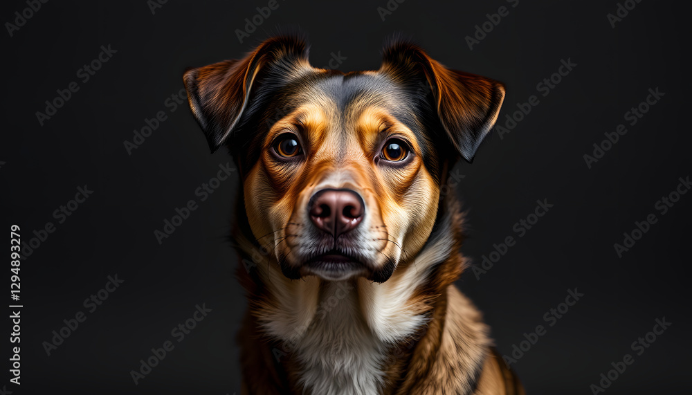 Obraz premium Mixed Race Dog Studio Portrait On The Dark Background. with white shades