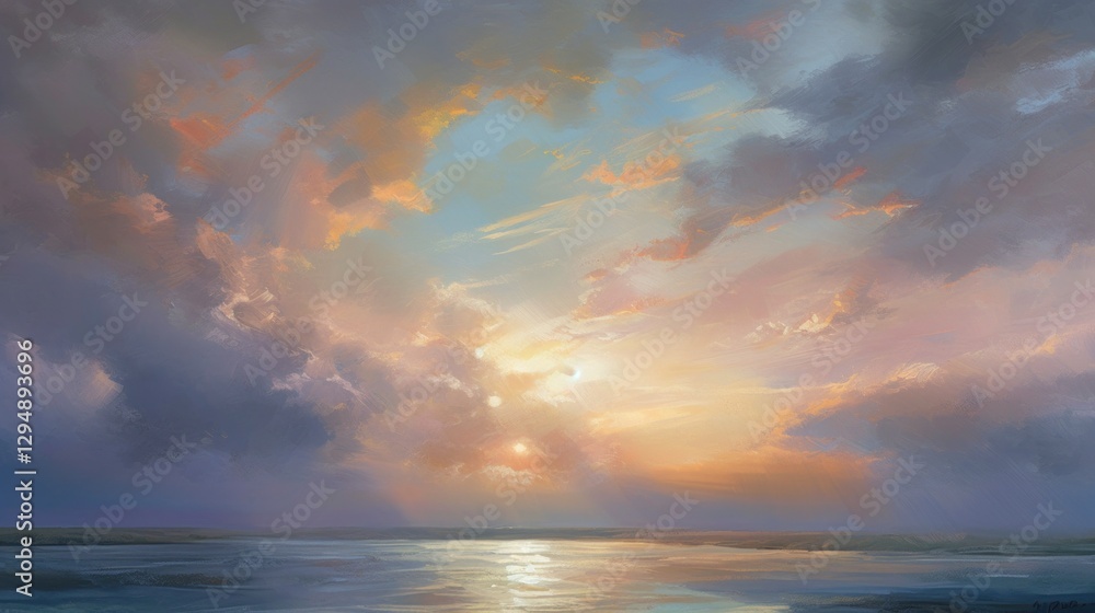 Obraz premium Serene Sky Dawn Pastel Colors Impressionist Artwork Landscape Atmosphere Morning