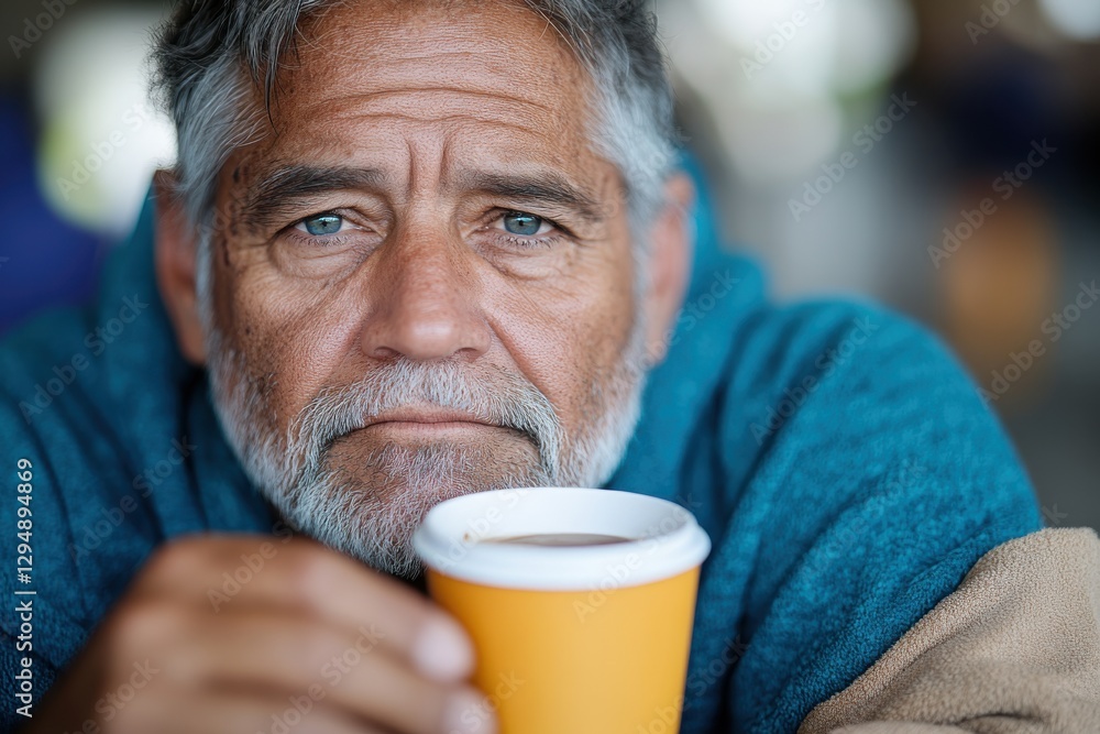 An older man with a thoughtful expression is enjoying a warm beverage, with a focus on his facial features that tell a story of experience, warmth, and the passage of time. An older man with a thoughtful expression is enjoying a warm beverage, with a focus on his facial features that tell a story of experience, warmth, and the passage of time.