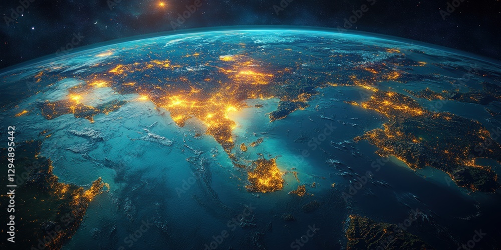 Fototapeta premium Nighttime City Lights of Southeast Asia from Space