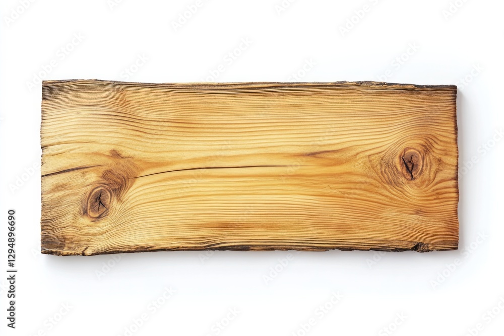 Natural wooden plank with smooth grain and unique knots on white background Natural wooden plank with smooth grain and unique knots on white background