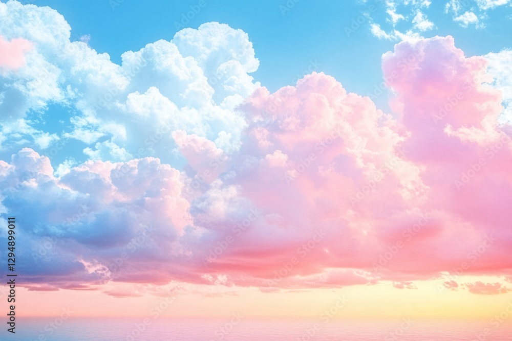Fototapeta premium Dreamy Pastel Sky Landscape with Clouds and Sunset Light
