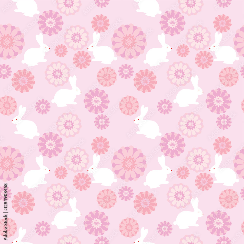 Collection of Happy Easter seamless patterns with bunnies and soft pink blossom for background. Collection of Happy Easter seamless patterns with bunnies and soft pink blossom for background.