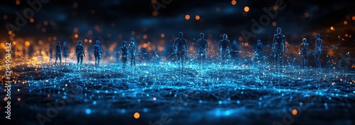 Abstract Digital Art Representing Social Connectivity and Interconnected Human Figures