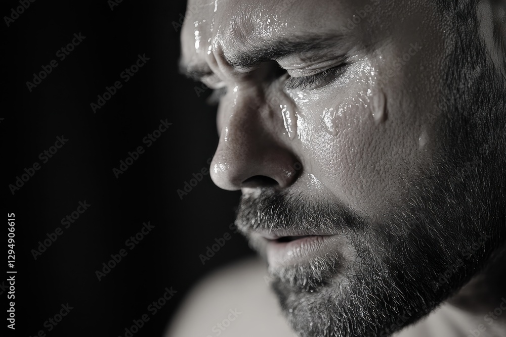 A monochromatic image capturing a man’s serious expression, highlighting internal struggles, emotions, and the raw depth of human experience through a dramatic close-up. A monochromatic image capturing a man’s serious expression, highlighting internal struggles, emotions, and the raw depth of human experience through a dramatic close-up.