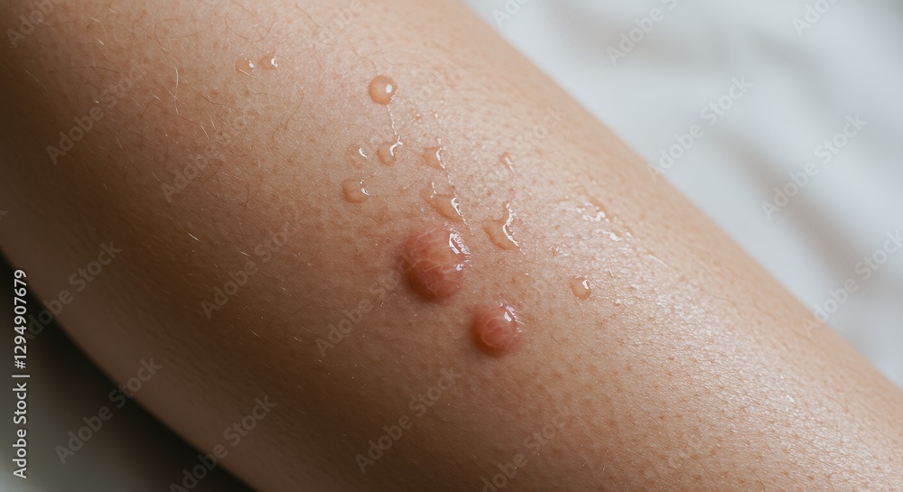 Fototapeta premium Pinkish Red Skin Lesions on Leg Close Up Medical Image