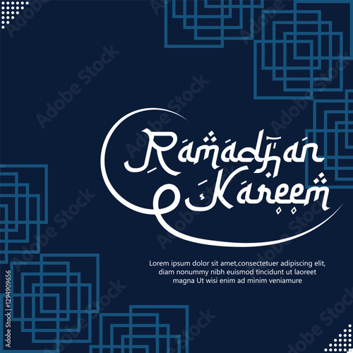 Greeting of marhaban ya ramadhan with lettering. ied Mubarak  elegant blue background Template