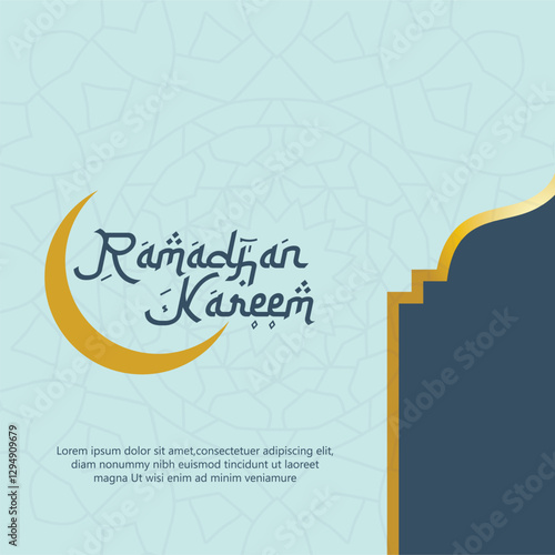 Greeting of marhaban ya ramadhan with lettering. ied Mubarak  elegant blue background Template