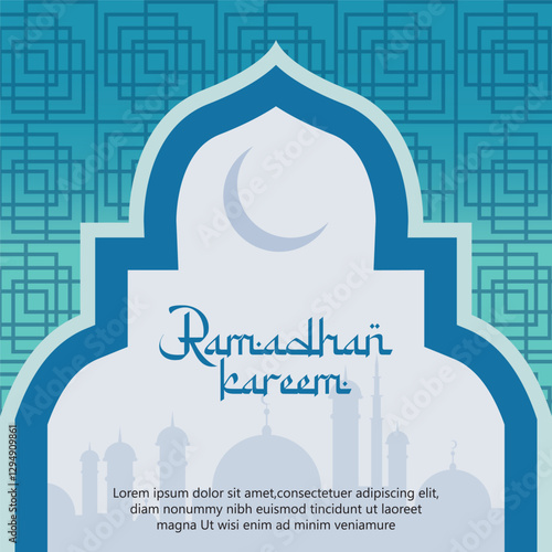 Greeting of marhaban ya ramadhan with lettering. ied Mubarak  elegant blue background Template