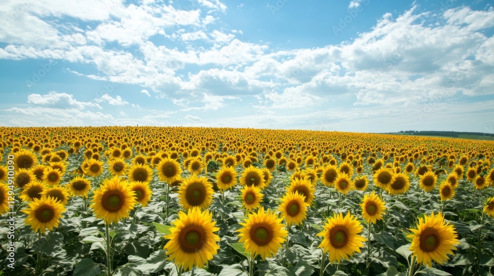 Fototapeta premium Sunflower Field, Summer Sky, Expansive View