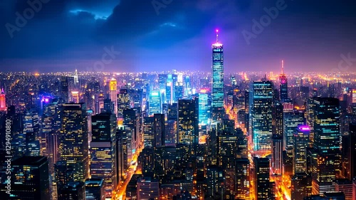 Night Lights of the Cityscape: A Vibrant Metropolis at Dusk