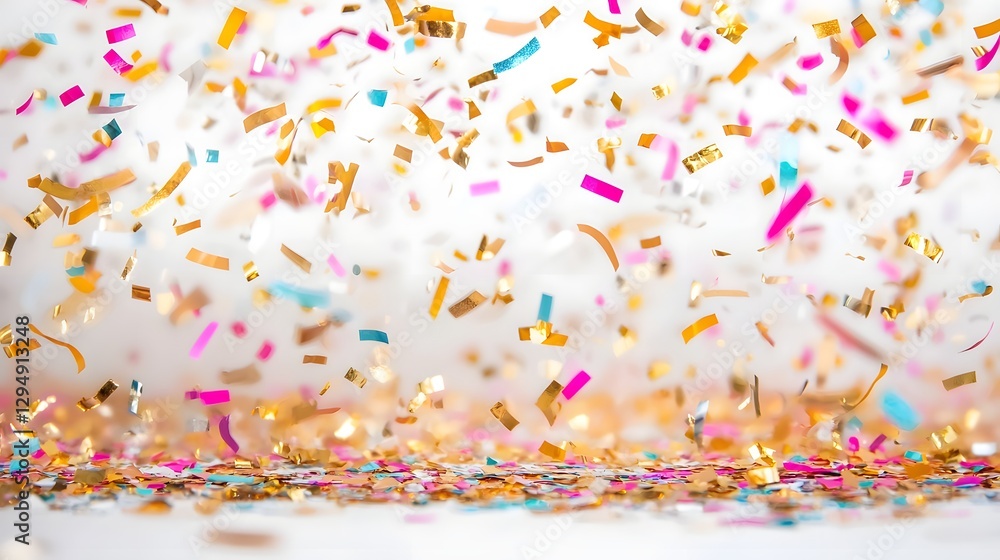 Fototapeta premium Softly falling confetti in an array of bright colors creating a joyful and lively atmosphere with glittering pieces catching the light a festive and energetic concept