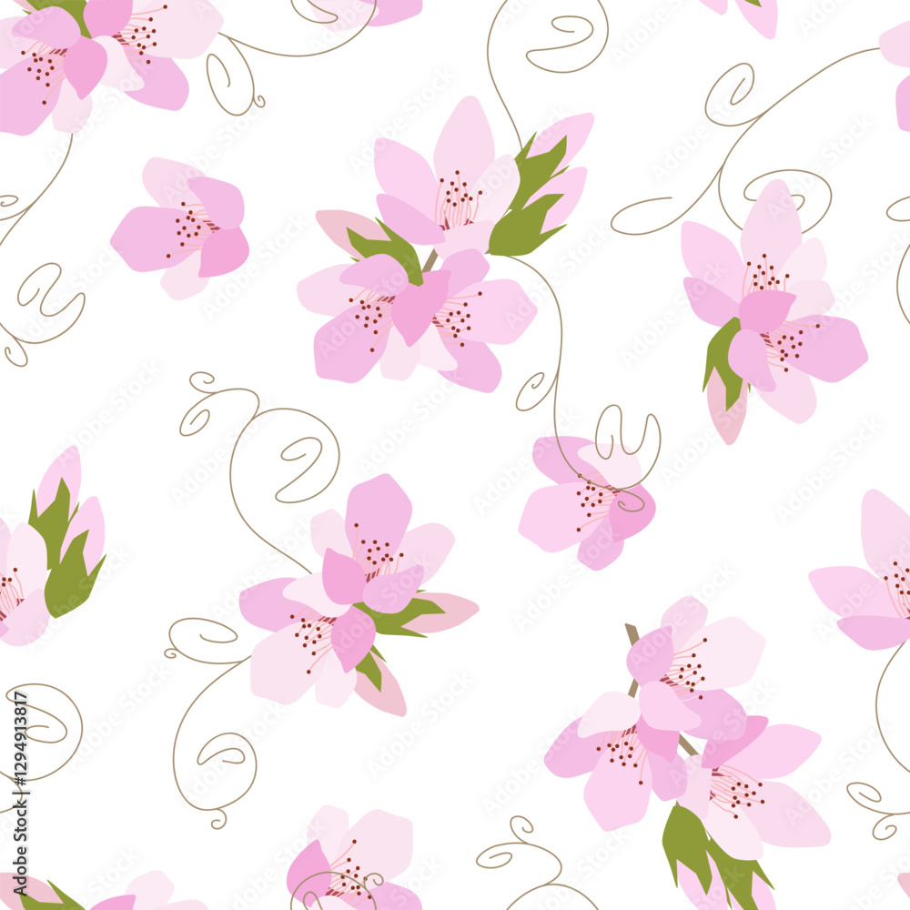 Soft pink floral seamless pattern on white background. Vector illustration for wrapping paper, fabrics, tableware design. Soft pink floral seamless pattern on white background. Vector illustration for wrapping paper, fabrics, tableware design.