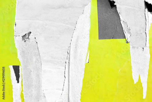 Old blank white yellow ripped torn posters backgrounds creased crumpled paper backdrop surface placard empty space for text