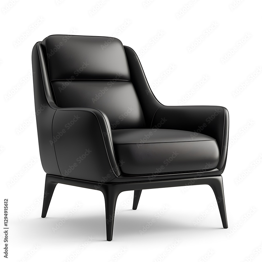 Black armchair, with a sleek design and comfortable seating, perfect for modern living rooms or office spaces, isolated on white background Black armchair, with a sleek design and comfortable seating, perfect for modern living rooms or office spaces, isolated on white background