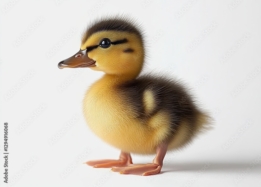 Cute Duckling Quacking with Open Beak on White Background Cute Duckling Quacking with Open Beak on White Background