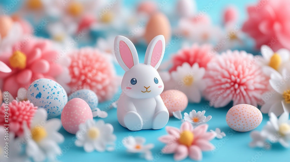 Obraz premium Easter bunny with easter eggs and flowers