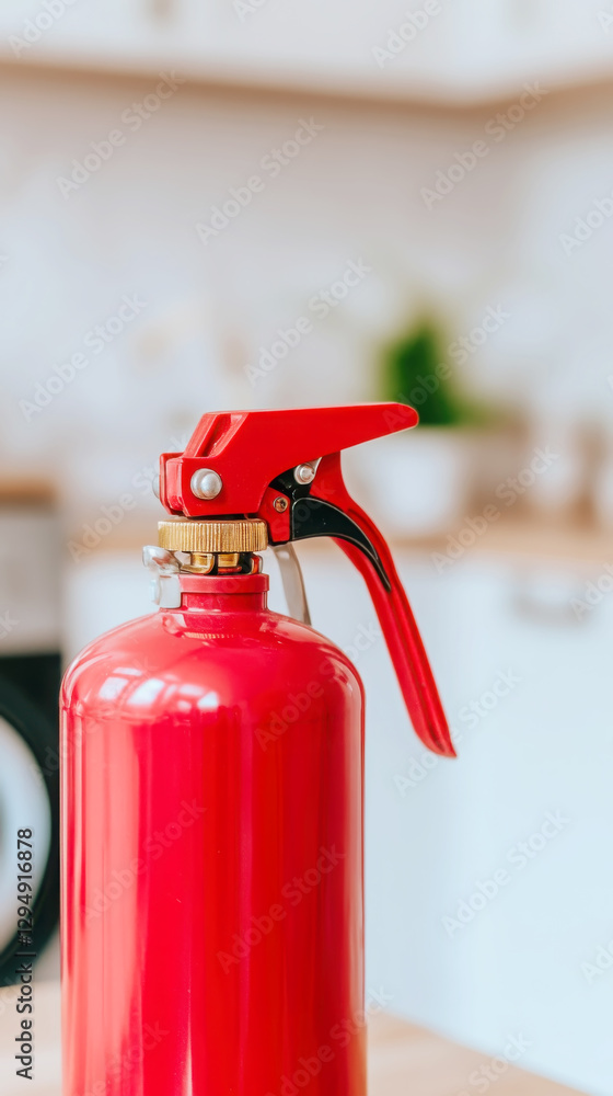 Obraz premium Home fire safety with red fire extinguisher in laundry room for emergency preparedness