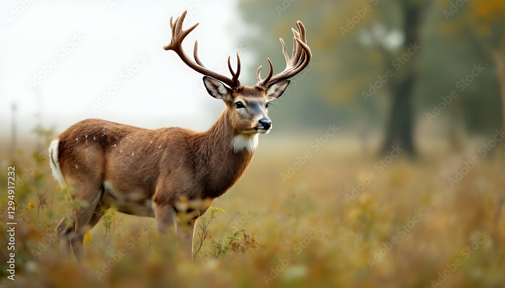 Majestic White-Tailed Deer Buck in Autumn Field Majestic White-Tailed Deer Buck in Autumn Field