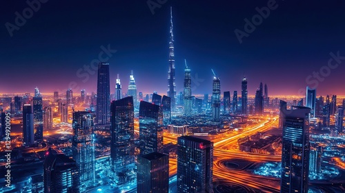 Wallpaper Mural Night View of Illuminated City Skyline with Tall Buildings Torontodigital.ca