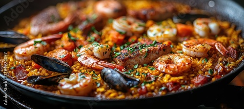 Vibrant spanish paella a celebration of tradition and flavor photo