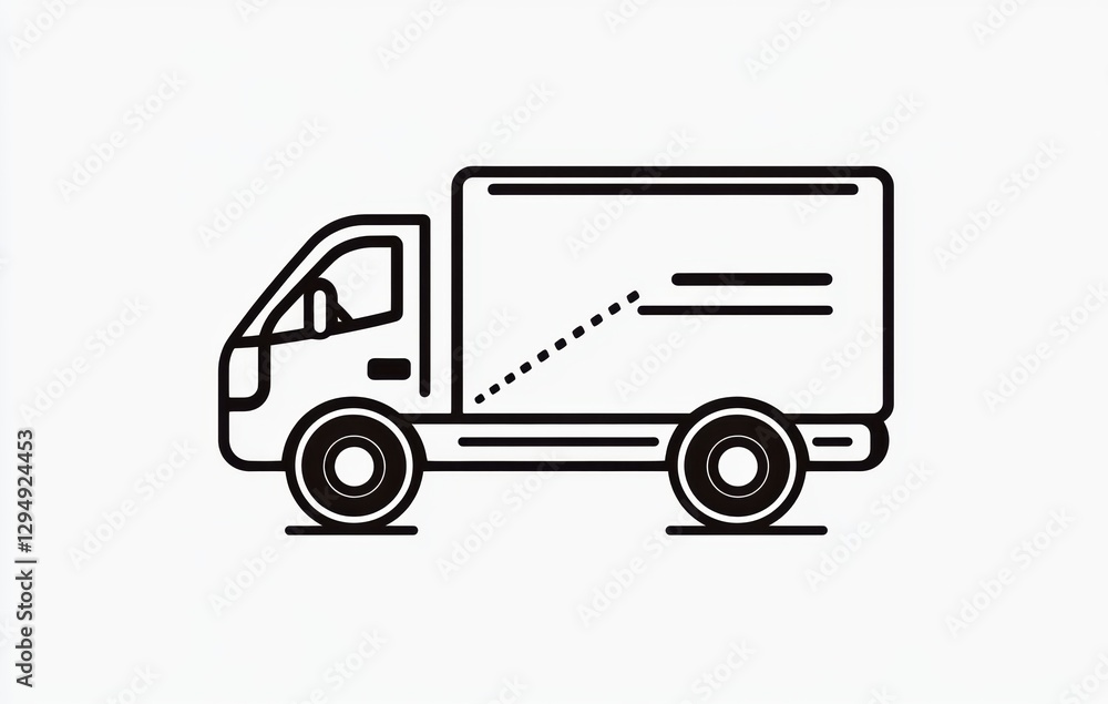 Delivery truck transporting goods in urban environment iconic graphic design side view concept Delivery truck transporting goods in urban environment iconic graphic design side view concept