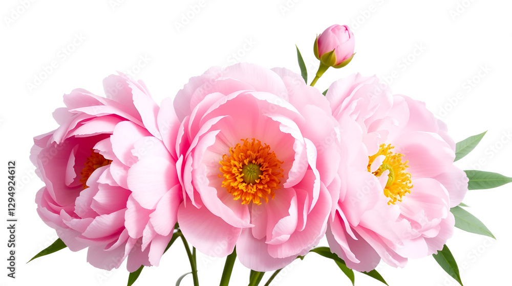 Fototapeta premium Pink Peonies picture, flowers clipart isolated on white. Png illustration with transparent background.
