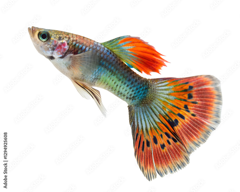 Guppy Fish with Vibrant Orange Tail, Isolated on Transparent Background Guppy Fish with Vibrant Orange Tail, Isolated on Transparent Background