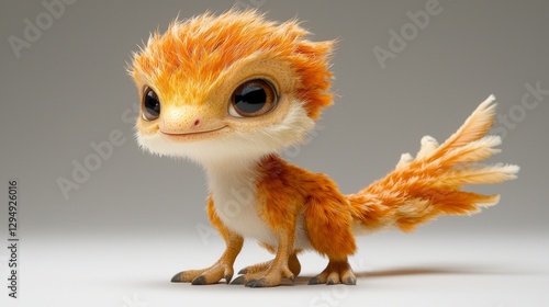 baby Pteranodon stands on white background revealing its soft leathery wings elongated beak and developing crest blending prehistoric charm cuteness.