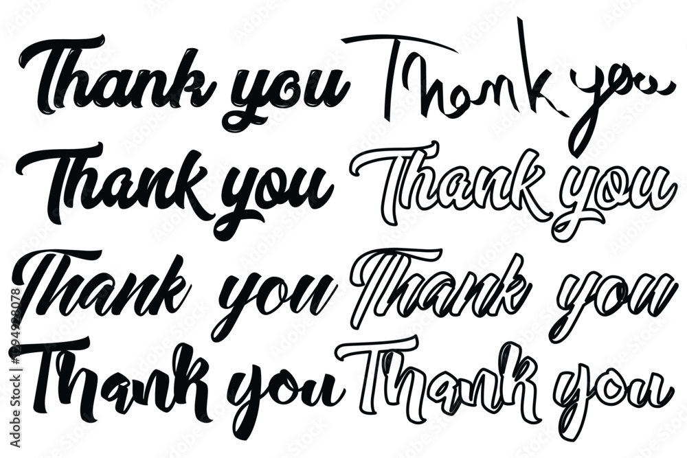 Thank you handwritten style, handwriting font, thank you word. Set of Thank You stylish typography text. thank you card template. Vector illustration isolated on background. Thank you handwritten style, handwriting font, thank you word. Set of Thank You stylish typography text. thank you card template. Vector illustration isolated on background.