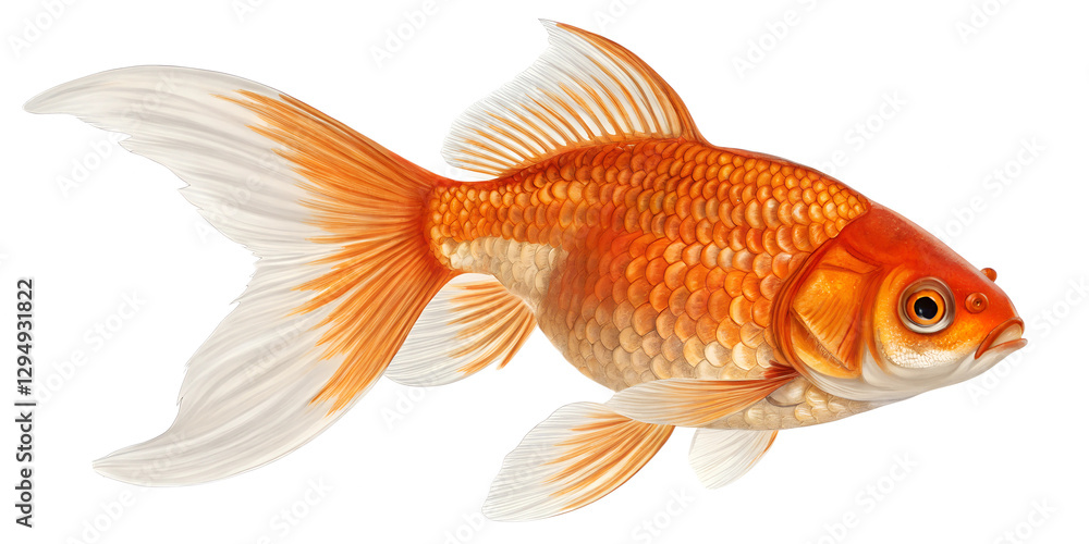 Golden Fish with Flowing Tail, Isolated on Transparent Background Golden Fish with Flowing Tail, Isolated on Transparent Background