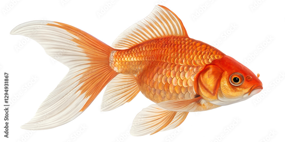 Golden Fish with Flowing Tail, Isolated on Transparent Background Golden Fish with Flowing Tail, Isolated on Transparent Background