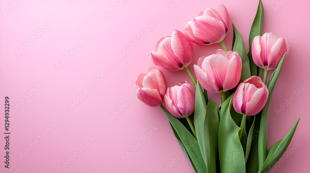 Beautiful Spring Tulips on Soft Pink Backdrop with Copy Space Beautiful Spring Tulips on Soft Pink Backdrop with Copy Space