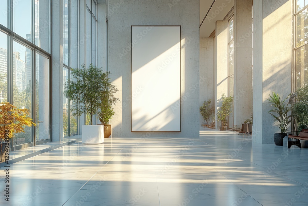 Fototapeta premium Minimalist Banner Mockup in Modern Bright Room with Window and Natural Light