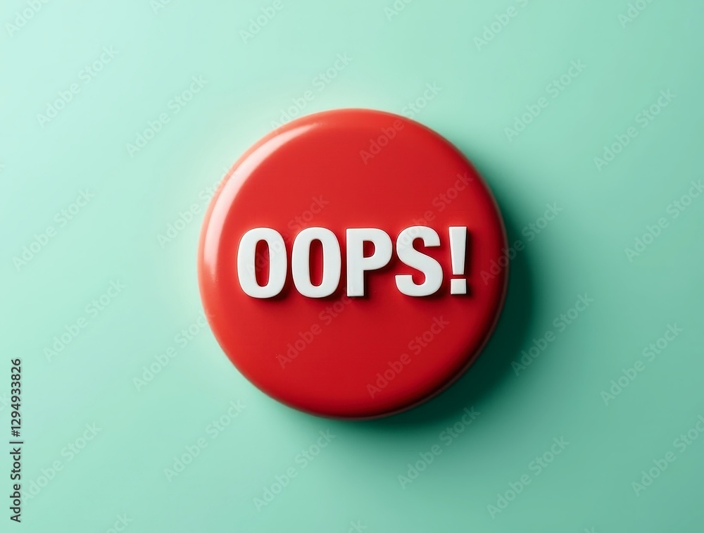Red button showing oops message on turquoise background Red button showing oops message on turquoise background