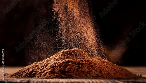 Wallpaper Mural Macro shot of cinnamon powder being sprinkled in the air, capturing fine particles mid-motion, highlighting warm brown tones and rich aromatic texture. Torontodigital.ca