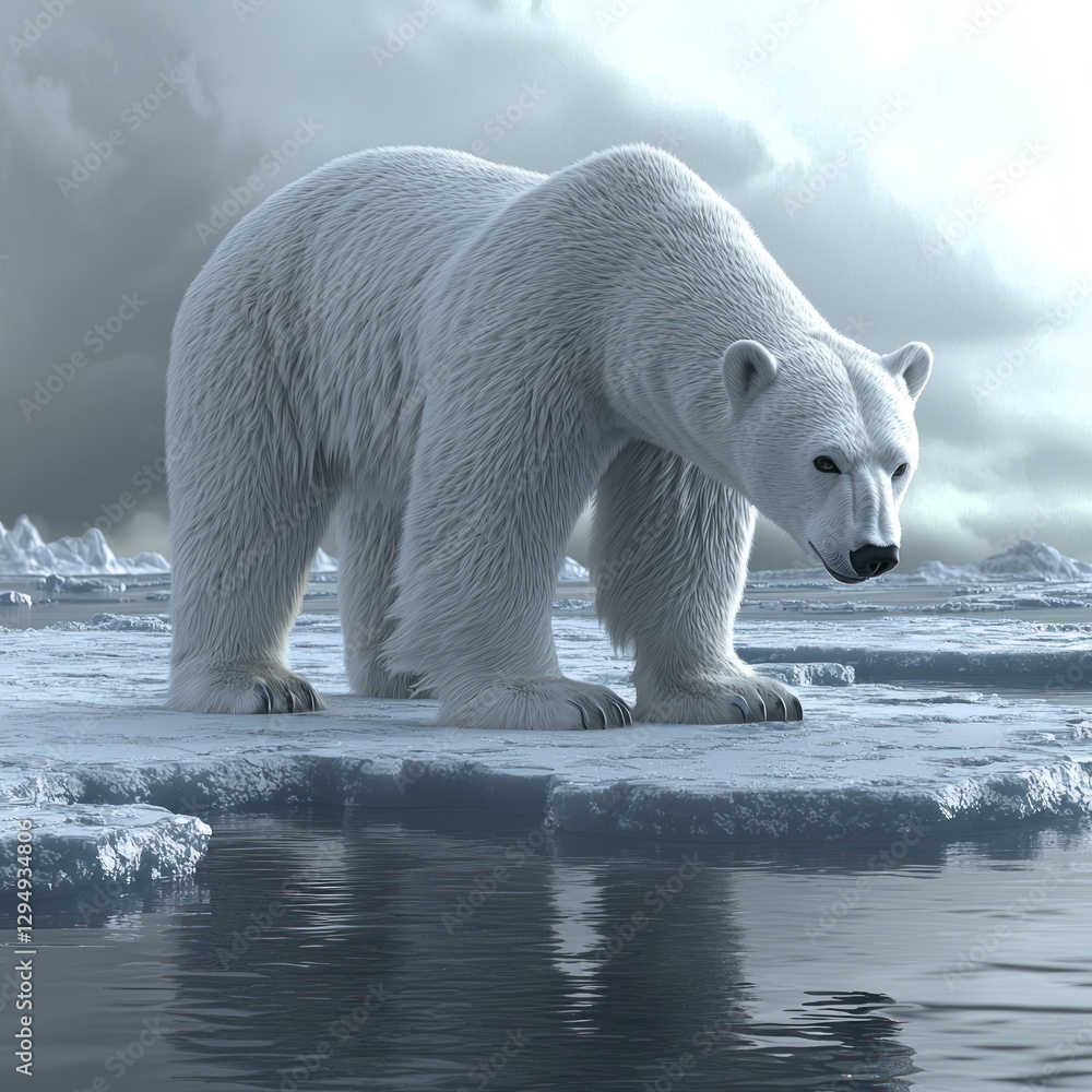 Majestic polar bear on melting ice floe. Majestic polar bear on melting ice floe.