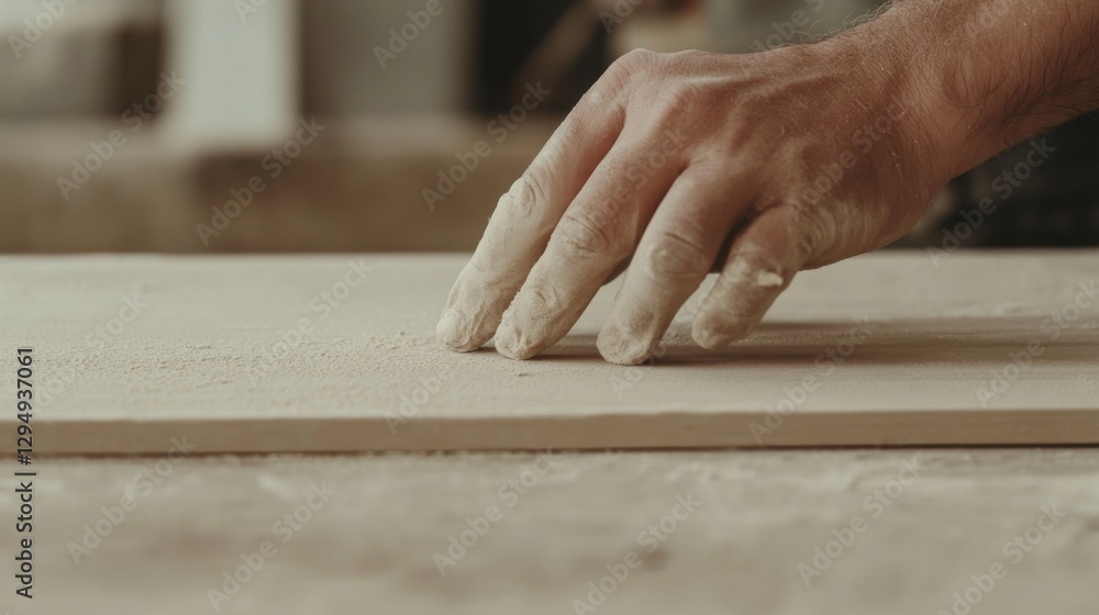 Carpenter Checking Wood Surface Carpenter Checking Wood Surface