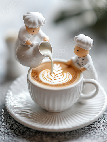 duo mini barista sur une tasse . IA Generative