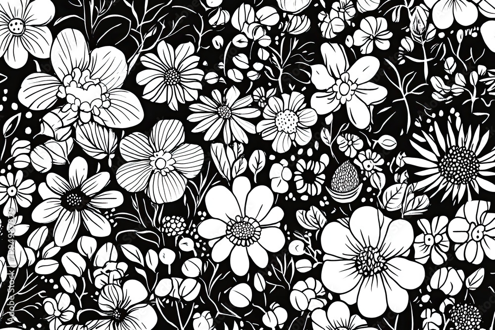 Obraz premium Whimsical botanical doodle collection featuring playful floral elements for greeting cards and prints