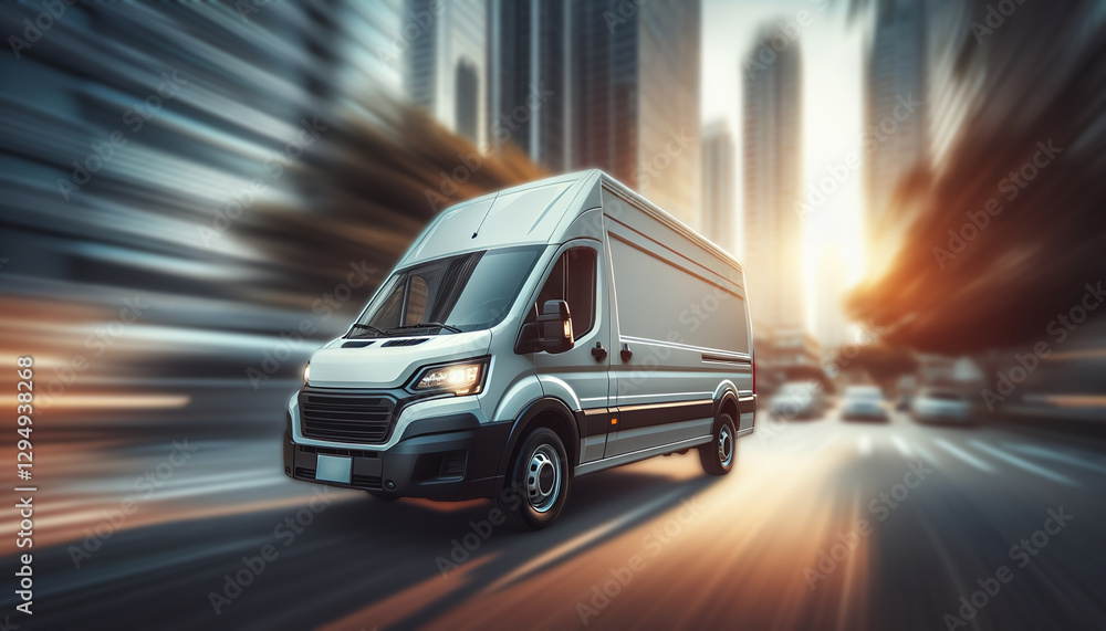 A sleek delivery van speeds through a bustling cityscape, capturing the essence of urban logistics and modern transportation.
A sleek delivery van speeds through a bustling cityscape, capturing the essence of urban logistics and modern transportation.