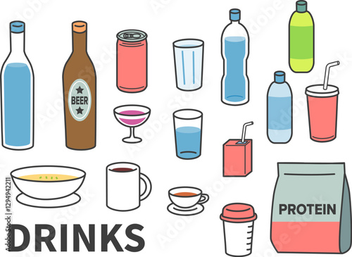 シンプルないろいろな飲物のイラストセット