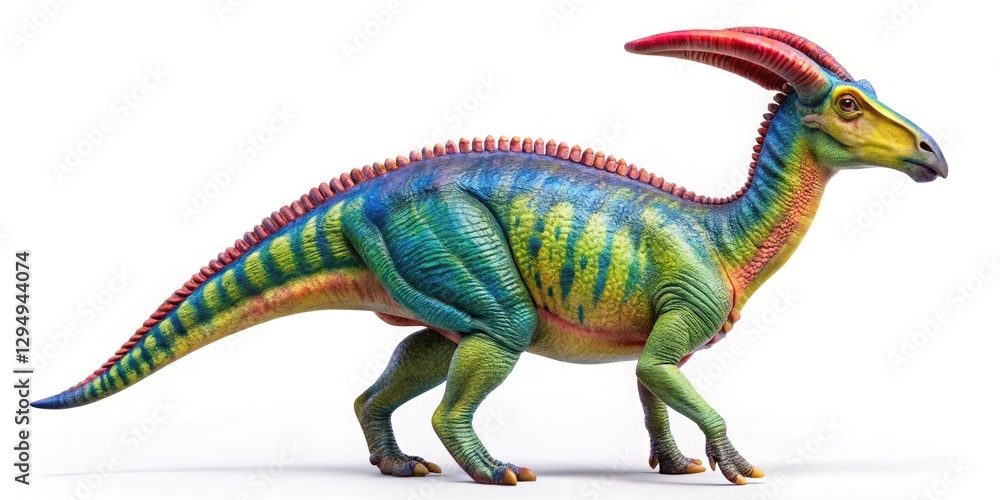 Fototapeta premium Parasaurolophus Dinosaur Model Product Photography - High-Resolution 3D Render, Toy, Figure, Prehistoric Animal