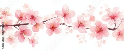 Cherry Blossoms in Bloom Spring Watercolor Illustration with Petals and Branches Natural Light