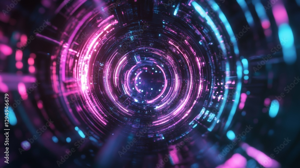 Obraz premium A vibrant, abstract tunnel of pink and blue lights, showcasing a futuristic digital atmosphere with a sense of depth and energy.