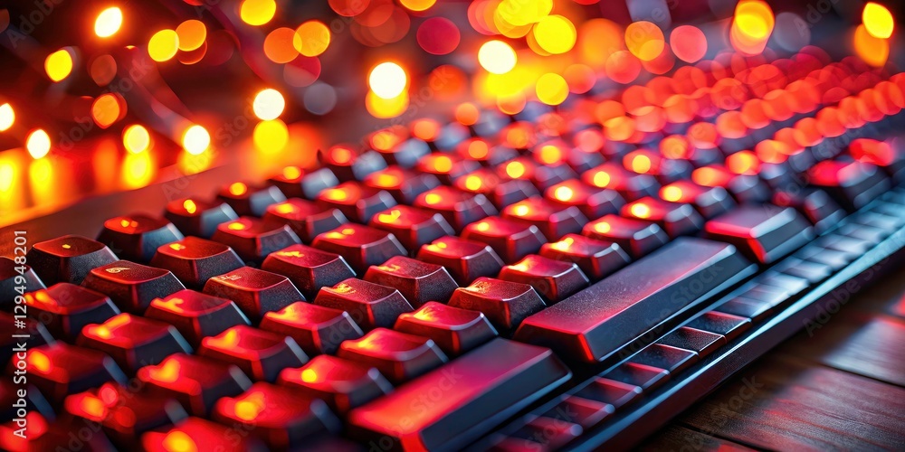 Fototapeta premium Red Illuminated Keyboard Closeup Bokeh Photography - Stunning Macro Shot