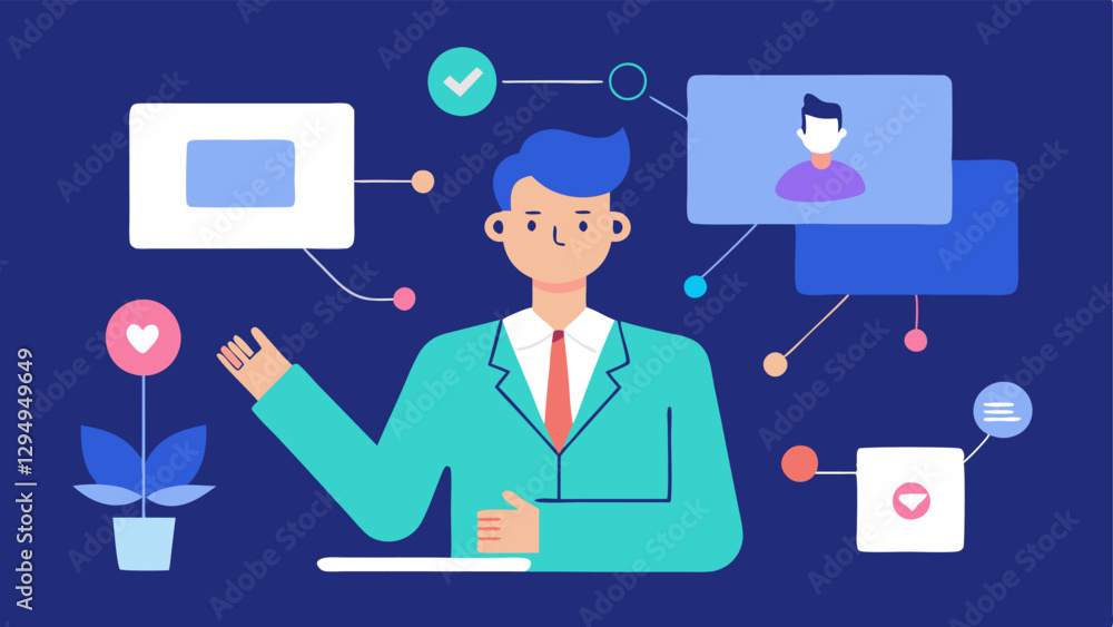 Virtual Consultation A digital representation of a consultant providing advice through a video call with a virtual whiteboard displaying ethical AI concepts and diagrams. Virtual Consultation A digital representation of a consultant providing advice through a video call with a virtual whiteboard displaying ethical AI concepts and diagrams.